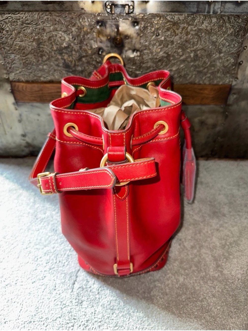 Dooney & Bourke Florentine Drawstring Bag in Red - Picture 4 of 12